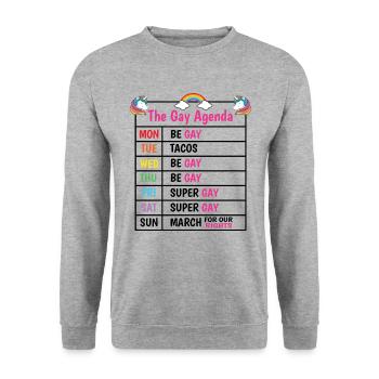 The Gay Agenda Be Gay Pride Bisexual Love Rainbow - Unisex Pullover - Weißgrau meliert - Vorne - Alina (178cm) & Michal (187cm)