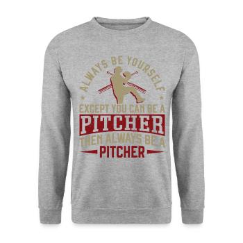 Baseball Fan Pitcher Vintage - Unisex Pullover - Weißgrau meliert - Vorne - Alina (178cm) & Michal (187cm)