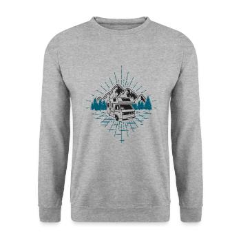 Wohnmobil Urlaub - Unisex Pullover - Weißgrau meliert - Vorne - Alina (178cm) & Michal (187cm)