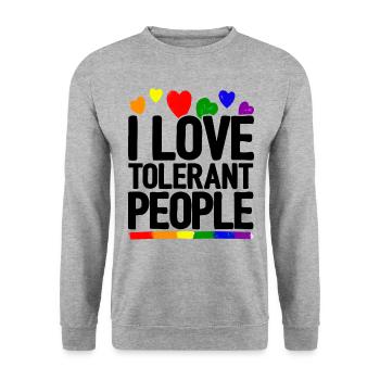 I Love Tolerant People Bisexual Gay Pansexual Rain - Unisex Pullover - Weißgrau meliert - Vorne - Alina (178cm) & Michal (187cm)