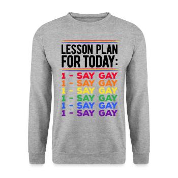 Lesson Plan For Today Say Gay Pride Rainbow Love L - Unisex Pullover - Weißgrau meliert - Vorne - Alina (178cm) & Michal (187cm)