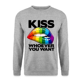 Kiss Whoever You Want Lesbian Pansexual Diversity - Unisex Pullover - Weißgrau meliert - Vorne - Alina (178cm) & Michal (187cm)