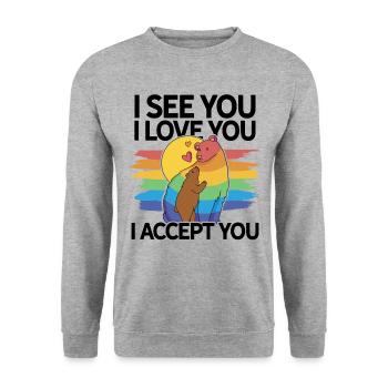 I See You I Love You I Accept You Gay Pride Lesbia - Unisex Pullover - Weißgrau meliert - Vorne - Alina (178cm) & Michal (187cm)