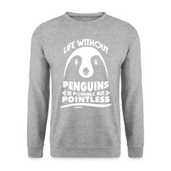 Life Without Penguins Is Possible But Pointless - Unisex Pullover - Weißgrau meliert - Vorne - Alina (178cm) & Michal (187cm)