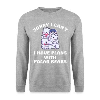 Sorry I Can't I Have Plans With Polar Bears - Unisex Pullover - Weißgrau meliert - Vorne - Alina (178cm) & Michal (187cm)