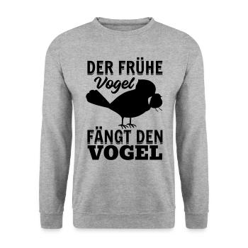 Frühaufsteher I Der Frühe Vogel Fängt Den Vogel - Unisex Pullover - Weißgrau meliert - Vorne - Alina (178cm) & Michal (187cm)