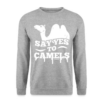 Say Yes To Camels - Unisex Pullover - Weißgrau meliert - Vorne - Alina (178cm) & Michal (187cm)