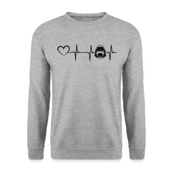 Großer weißer Hai Herzschlag Sharkfish Shark - Unisex Pullover - Weißgrau meliert - Vorne - Alina (178cm) & Michal (187cm)