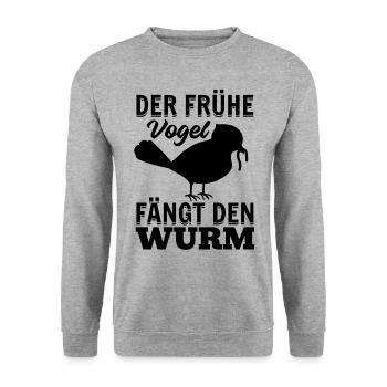 Der Frühe Vogel Fängt Den Wurm - Frühaufsteher - Unisex Pullover - Weißgrau meliert - Vorne - Alina (178cm) & Michal (187cm)
