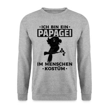 Ich bin ein Papagei Im Menschen Kostüm - Papagei - Unisex Pullover - Weißgrau meliert - Vorne - Alina (178cm) & Michal (187cm)
