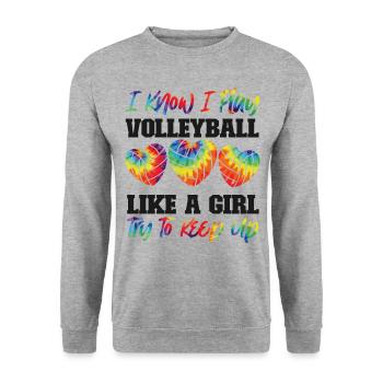 Joueuse de volleyball Team Girl Tie - Sweat-shirt Unisexe - gris chiné - Devant - Alina (178cm) & Michal (187cm)