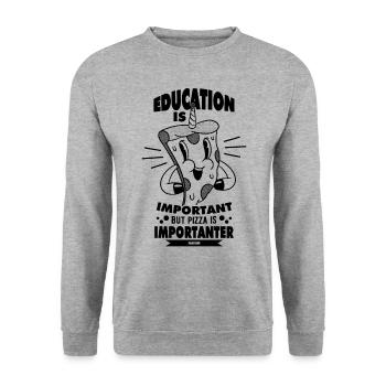 Education Is Important But Pizza Is Importanter - Unisex Pullover - Weißgrau meliert - Vorne - Alina (178cm) & Michal (187cm)