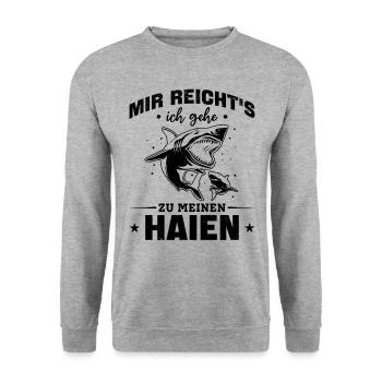 Haifisch Weiße Hai I Mir Reicht's Ich Gehe Zu - Unisex Pullover - Weißgrau meliert - Vorne - Alina (178cm) & Michal (187cm)