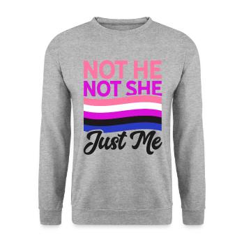 Not He Not She Just Me Lesbian Proud Rainbow Queer - Unisex Pullover - Weißgrau meliert - Vorne - Alina (178cm) & Michal (187cm)