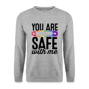 You Are Safe With Me Rainbow Pride Lgbtq Gay Trans - Unisex Pullover - Weißgrau meliert - Vorne - Alina (178cm) & Michal (187cm)