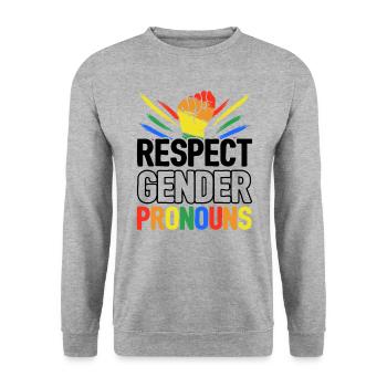 Respect Gender Pronouns Bisexual Rainbow Proud Gay - Unisex Pullover - Weißgrau meliert - Vorne - Alina (178cm) & Michal (187cm)