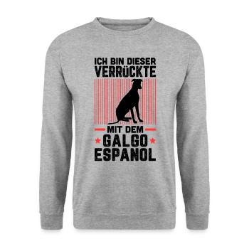 Ich bin der Verrückte mit dem Galgo Espanol - Unisex Pullover - Weißgrau meliert - Vorne - Alina (178cm) & Michal (187cm)