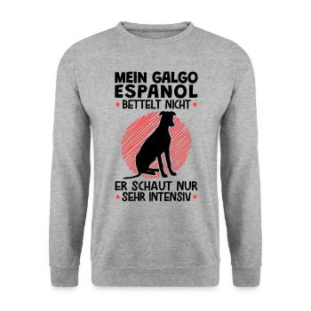 Galgo Espanol schaut sehr intensiv Windhund - Unisex Pullover - Weißgrau meliert - Vorne - Alina (178cm) & Michal (187cm)