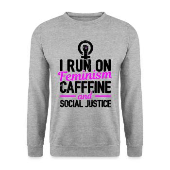 I Run On Feminism Caffeine And Social Justice Gay - Unisex Pullover - Weißgrau meliert - Vorne - Alina (178cm) & Michal (187cm)