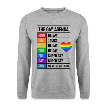 The Gay Agenda Be Gay Pride Bisexual Love Rainbow - Unisex Pullover - Weißgrau meliert - Vorne - Alina (178cm) & Michal (187cm)
