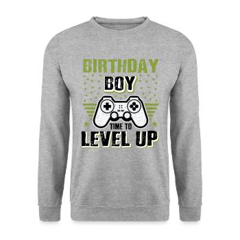 Birthday Boy Time To Level Up Video Games Online G - Unisex Pullover - Weißgrau meliert - Vorne - Alina (178cm) & Michal (187cm)