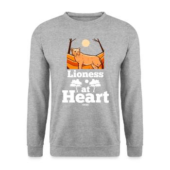 Löwe - Unisex Pullover - Weißgrau meliert - Vorne - Alina (178cm) & Michal (187cm)