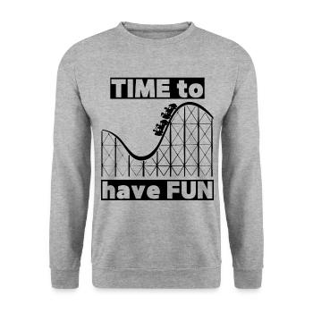 Time to have FUN Achterbahn Freizeitpark Fans - Unisex Pullover - Weißgrau meliert - Vorne - Alina (178cm) & Michal (187cm)