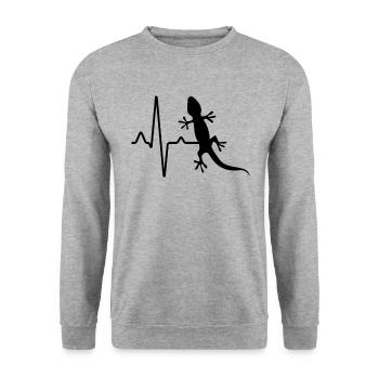Eidechse Herzschlag - Unisex Pullover - Weißgrau meliert - Vorne - Alina (178cm) & Michal (187cm)