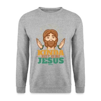 Kinda Busy Being Jesus - Unisex Pullover - Weißgrau meliert - Vorne - Alina (178cm) & Michal (187cm)