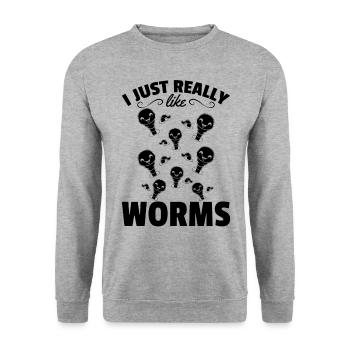 I like Worms Compost Worm Lover Happy Worm - Unisex Sweatshirt - salt & pepper - Front - Alina (178cm) & Michal (187cm)