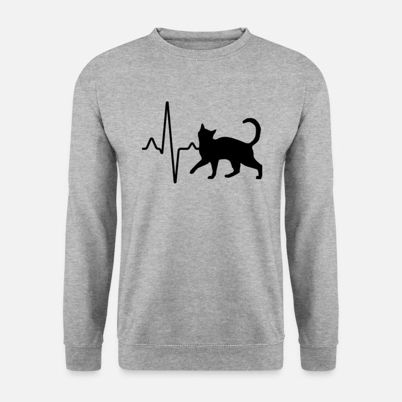 Katze Herzschlag - Unisex Pullover - Weißgrau meliert