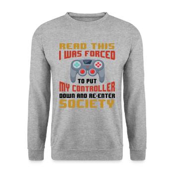 If You Can Read This I Was Forced To Put My Contro - Unisex Pullover - Weißgrau meliert - Vorne - Alina (178cm) & Michal (187cm)