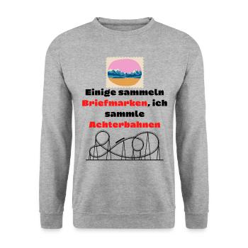 Einige sammeln Briefmarken ich sammle Achterbahnen - Unisex Pullover - Weißgrau meliert - Vorne - Alina (178cm) & Michal (187cm)