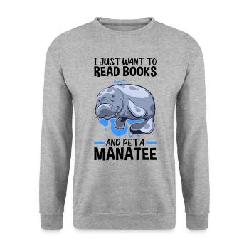 Bücher lesen und Seekuh streicheln Meeressäuger - Unisex Pullover - Weißgrau meliert - Vorne - Alina (178cm) & Michal (187cm)