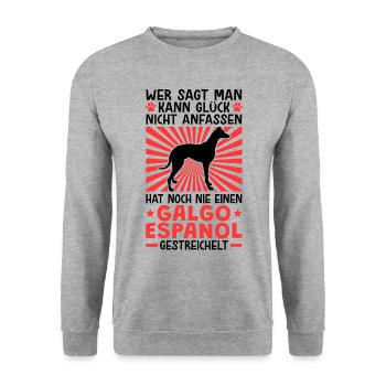 Einen Galgo Espanol streicheln Windhund - Unisex Pullover - Weißgrau meliert - Vorne - Alina (178cm) & Michal (187cm)