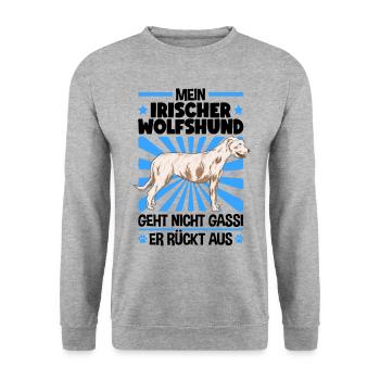 Irischer Wolfshund Gassi gehen Wolfhound - Unisex Pullover - Weißgrau meliert - Vorne - Alina (178cm) & Michal (187cm)