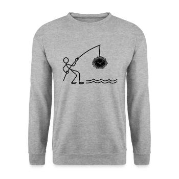 Fishing Sea Urchin Stick figures Fishermen Fishing - Unisex Sweatshirt - salt & pepper - Front - Alina (178cm) & Michal (187cm)