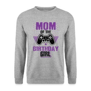Mom Of The Birthday Girl Video Game Player Gaming - Unisex Pullover - Weißgrau meliert - Vorne - Alina (178cm) & Michal (187cm)