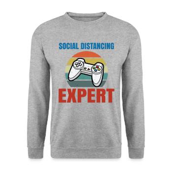 Social Distancing Expert Video Game Player Gaming - Unisex Pullover - Weißgrau meliert - Vorne - Alina (178cm) & Michal (187cm)