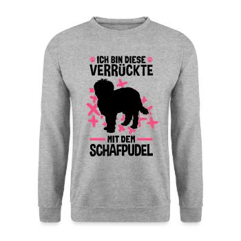 Verrückte mit Schafpudel zotthaariger Hütepudel - Unisex Pullover - Weißgrau meliert - Vorne - Alina (178cm) & Michal (187cm)