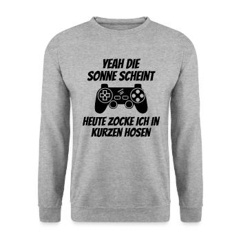 Yeah Die Sonne Scheint Heute Zocke Ich In Kurzen H - Unisex Pullover - Weißgrau meliert - Vorne - Alina (178cm) & Michal (187cm)