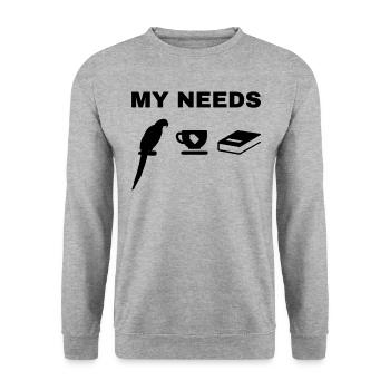 My Needs Papagei Bird Tea & Book - Unisex Pullover - Weißgrau meliert - Vorne - Alina (178cm) & Michal (187cm)