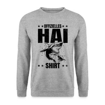 Offizielles Hai Shirt Haifisch Haifische Hai - Unisex Pullover - Weißgrau meliert - Vorne - Alina (178cm) & Michal (187cm)