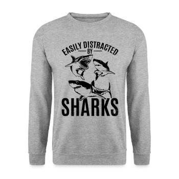 Great White Shark Love Ich werde leicht von Haien - Unisex Pullover - Weißgrau meliert - Vorne - Alina (178cm) & Michal (187cm)