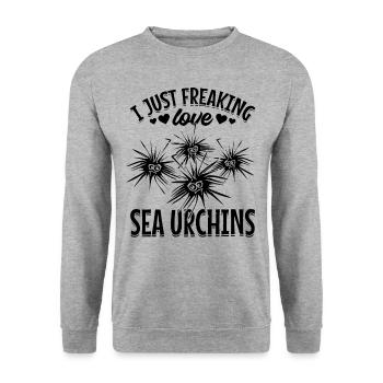 Lustige Seeigelgesichter Ich liebe Seeigel - Unisex Pullover - Weißgrau meliert - Vorne - Alina (178cm) & Michal (187cm)