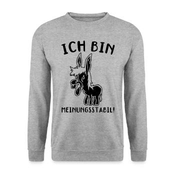 Ich Bin Meinungsstabil Lustiger Esel Spruch - Unisex Pullover - Weißgrau meliert - Vorne - Alina (178cm) & Michal (187cm)