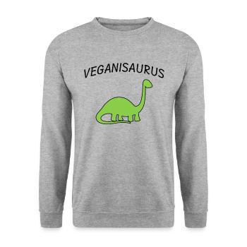 Veganer Dinosaurier - Unisex Pullover - Weißgrau meliert - Vorne - Alina (178cm) & Michal (187cm)