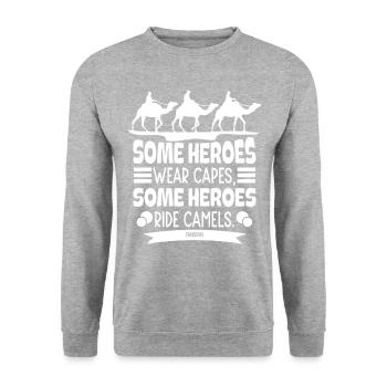 Some Heroes Wear Capes Some Heroes Ride Camels - Unisex Sweatshirt - salt & pepper - Front - Alina (178cm) & Michal (187cm)