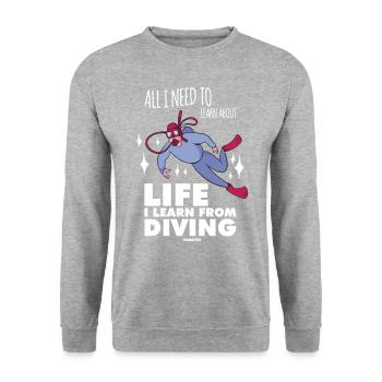 All I Need To Learn About Life Diving - Unisex Pullover - Weißgrau meliert - Vorne - Alina (178cm) & Michal (187cm)