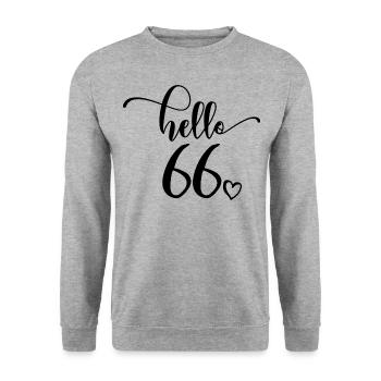 Hello 66 - Cute 66th Birthday Gift For Women - Unisex Sweatshirt - salt & pepper - Front - Alina (178cm) & Michal (187cm)